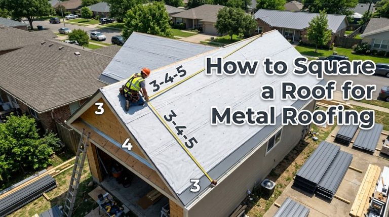 properly squared metal roof panels draining water toward gutters