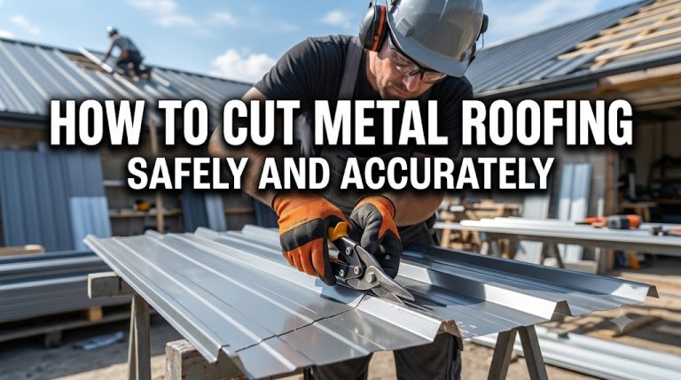 How to cut metal roofing with electric shears on supported sawhorses