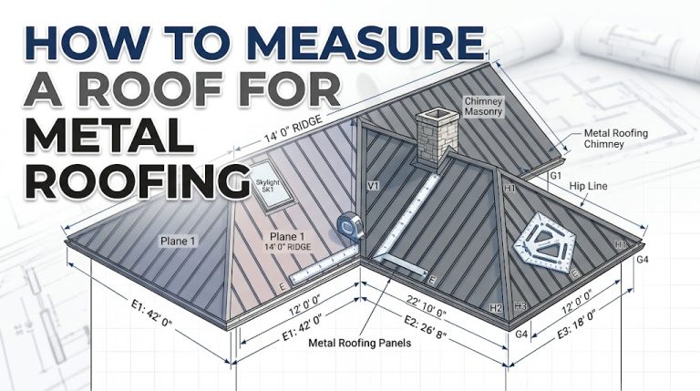 homeowner learning how to measure a roof for metal roofing safely from the ground