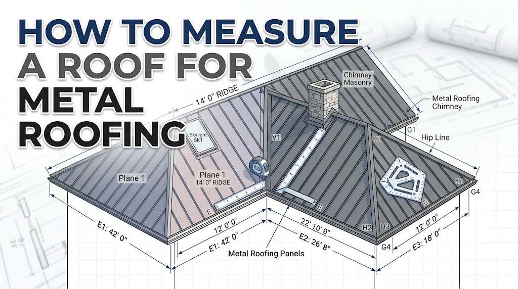 homeowner learning how to measure a roof for metal roofing safely from the ground