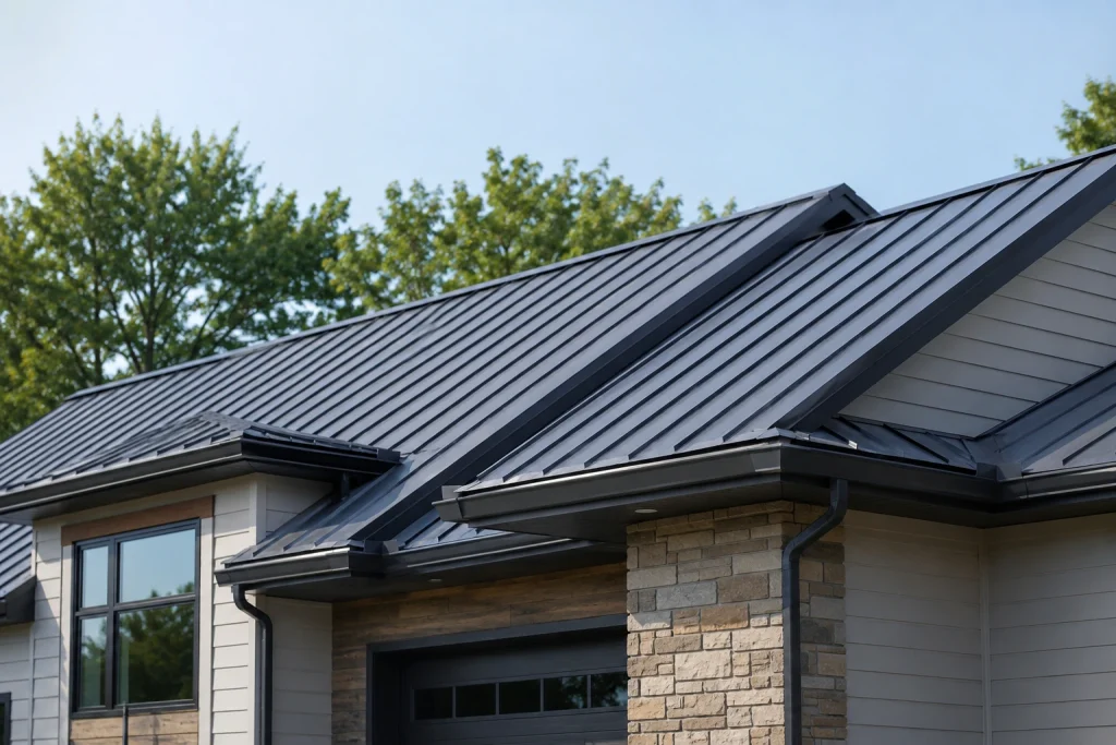 A standing seam metal roof can give a home a clean, modern look.