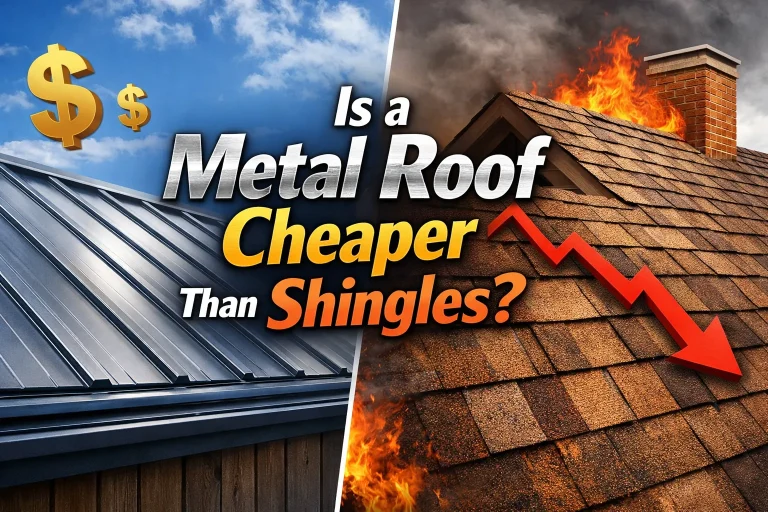 roofing contractor explaining is a metal roof cheaper than shingles to a homeowner