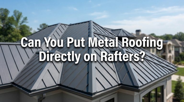 metal roofing installation over roof decking with safety equipment