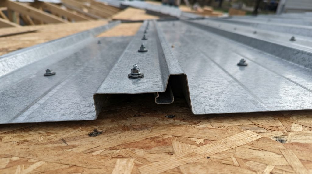 Which side of metal roofing overlaps showing overlap and underlap panel ribs