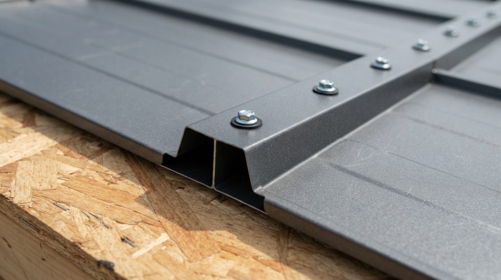 Which side of metal roofing overlaps showing overlap and underlap panel ribs