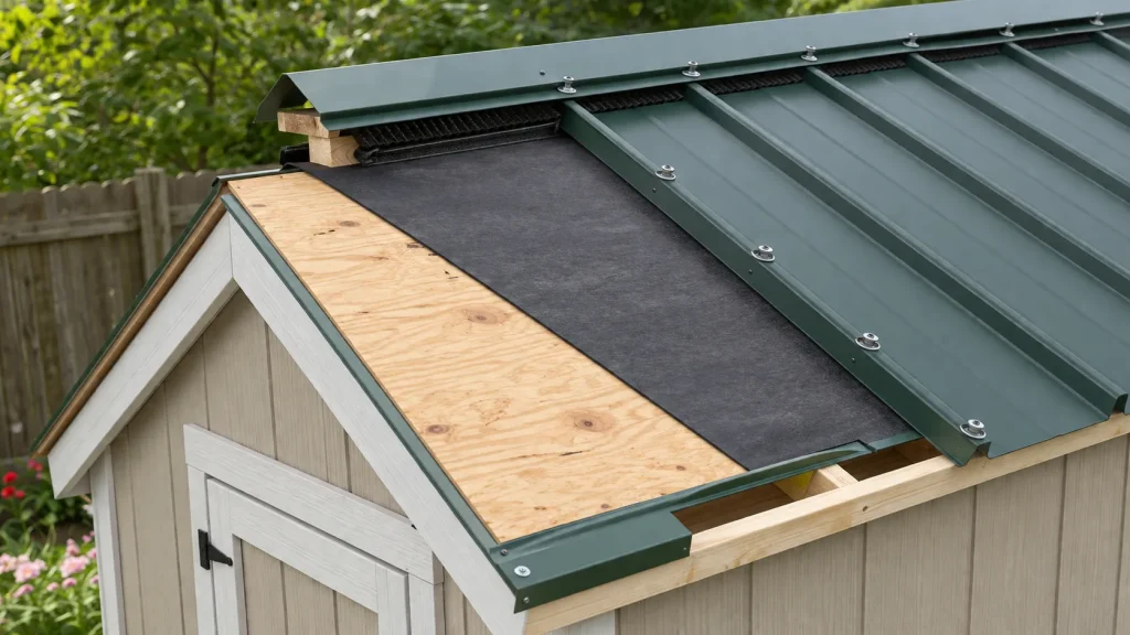 how to install a metal roof on a shed with underlayment panels trim and ridge cap