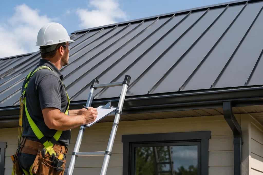 contractor estimating how much is metal roofing per square on a residential roof