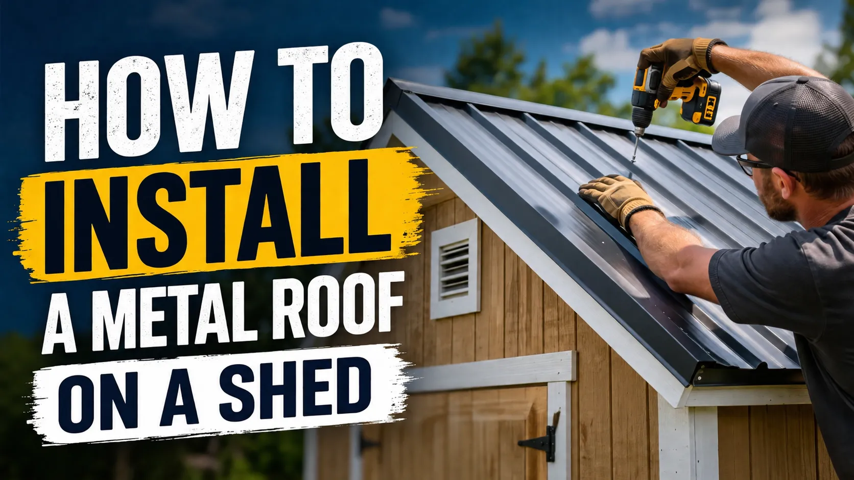 finished metal roof on a shed with clean panels ridge cap and trim