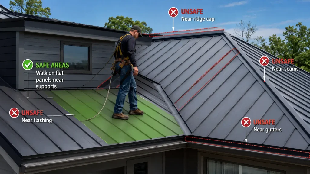 can you walk on a metal roof without denting it safe foot placement guide