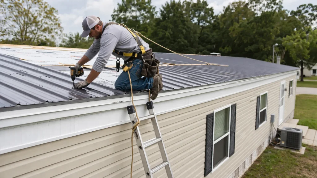 how to install a metal roof on a mobile home with panels and flashing