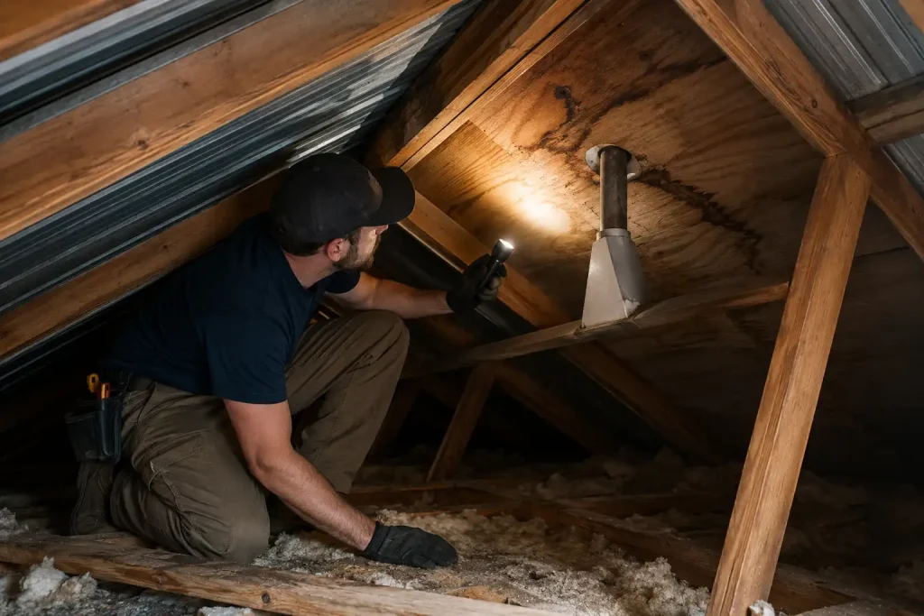  How to find a leak in a metal roof by tracing attic water stains uphill