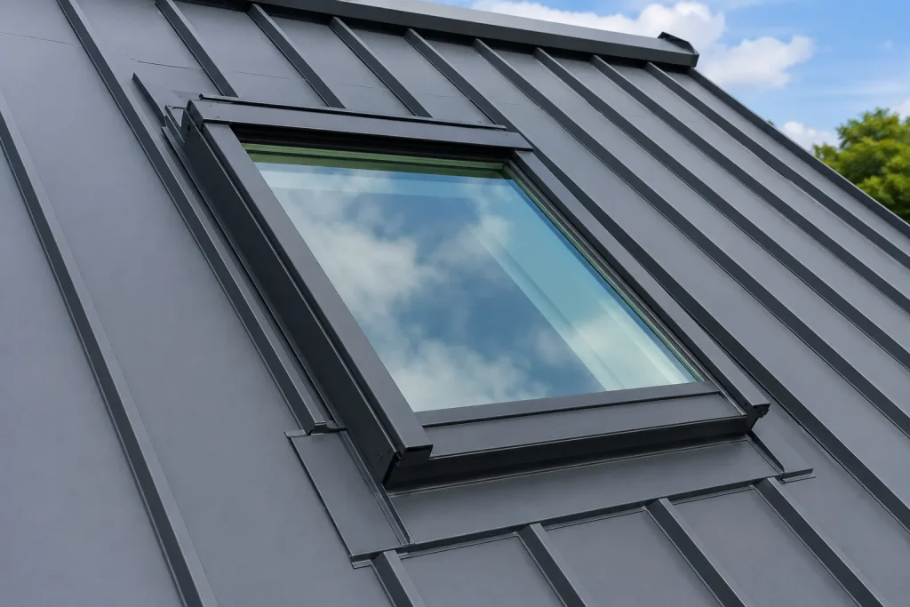 Proper flashing for a skylight installed on a metal roof