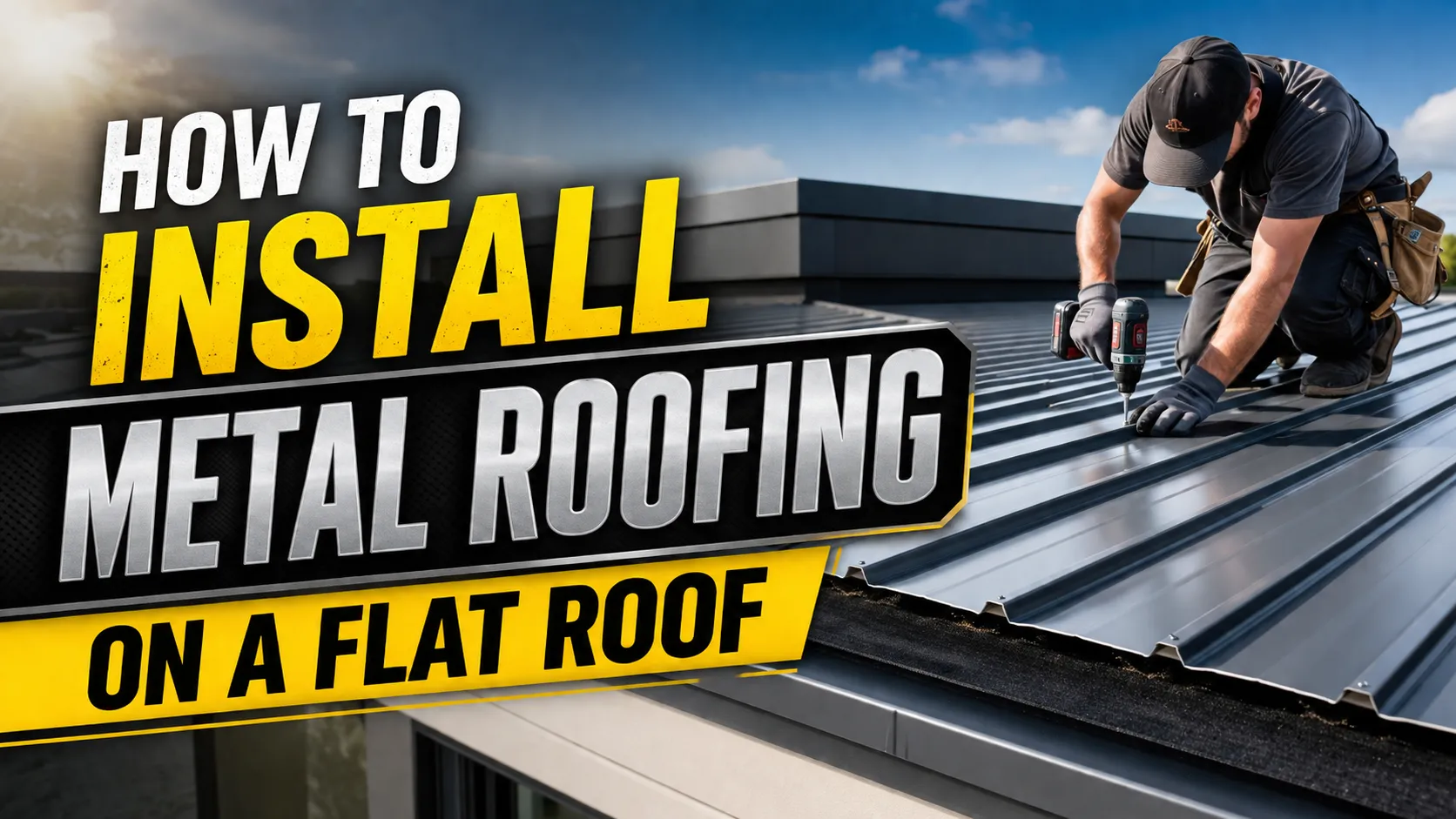 roofing contractor inspecting flat roof before metal roofing installation