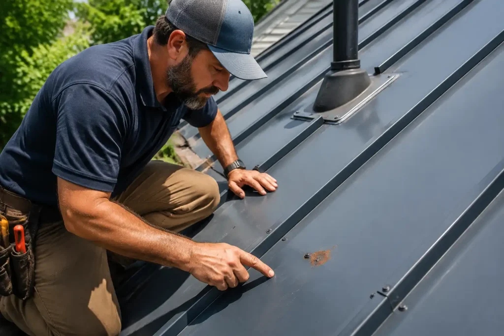 warning signs on a magnetic steel metal roof needing inspection