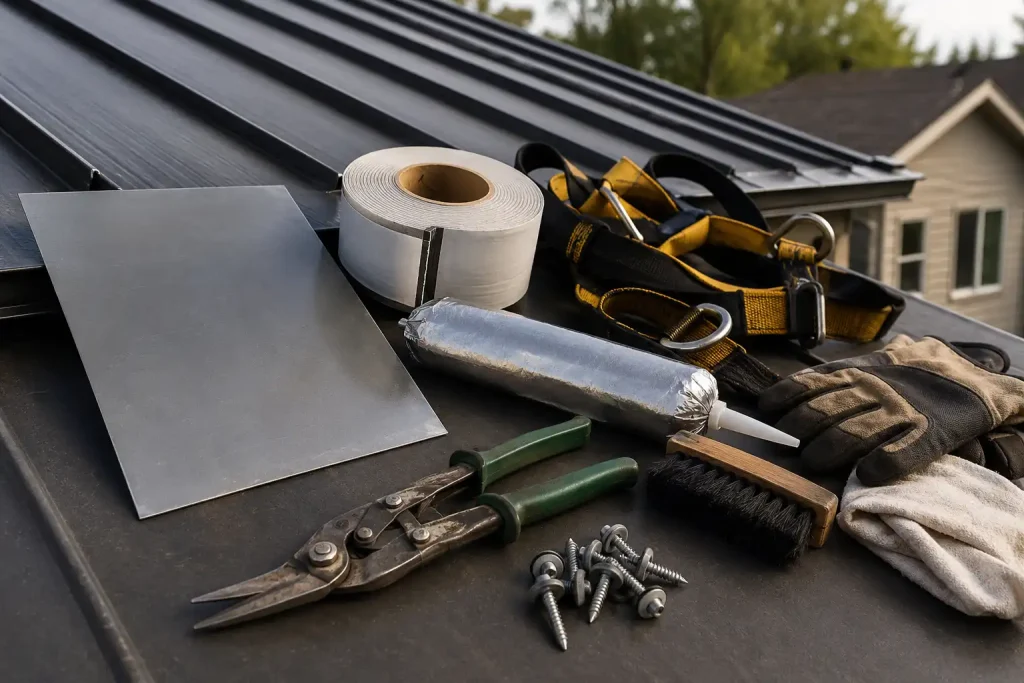 Tools and materials needed for how to patch a metal roof