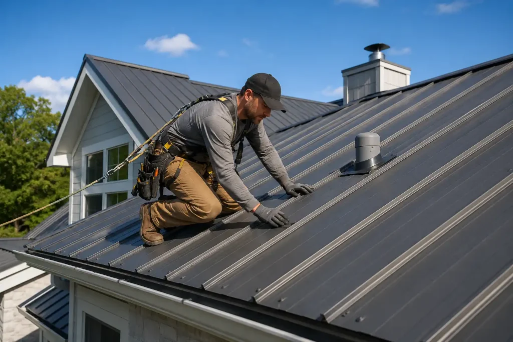 Professional inspection showing how to maintain a metal roof