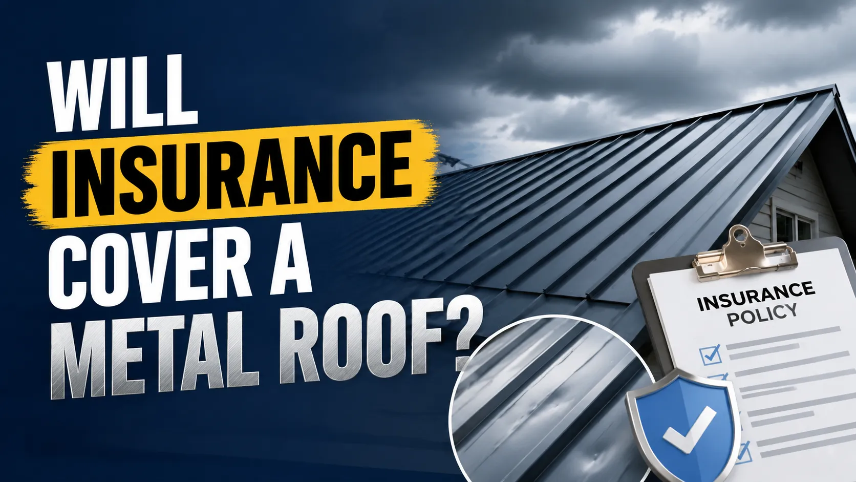 roofing contractor inspecting metal roof for insurance coverage