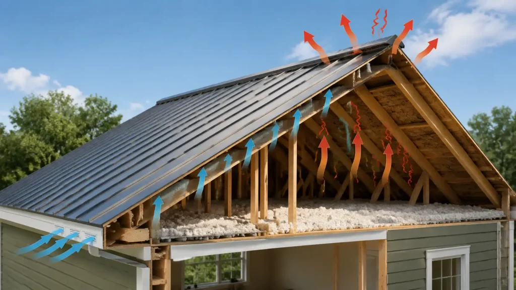 attic ventilation metal roof energy efficiency airflow diagram