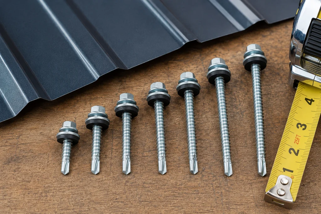 What size screws for metal roofing comparison showing common screw lengths