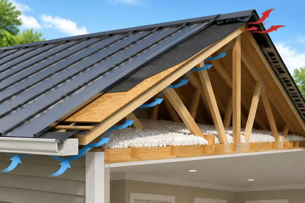 do metal roofs attract heat roof system with attic ventilation and insulation