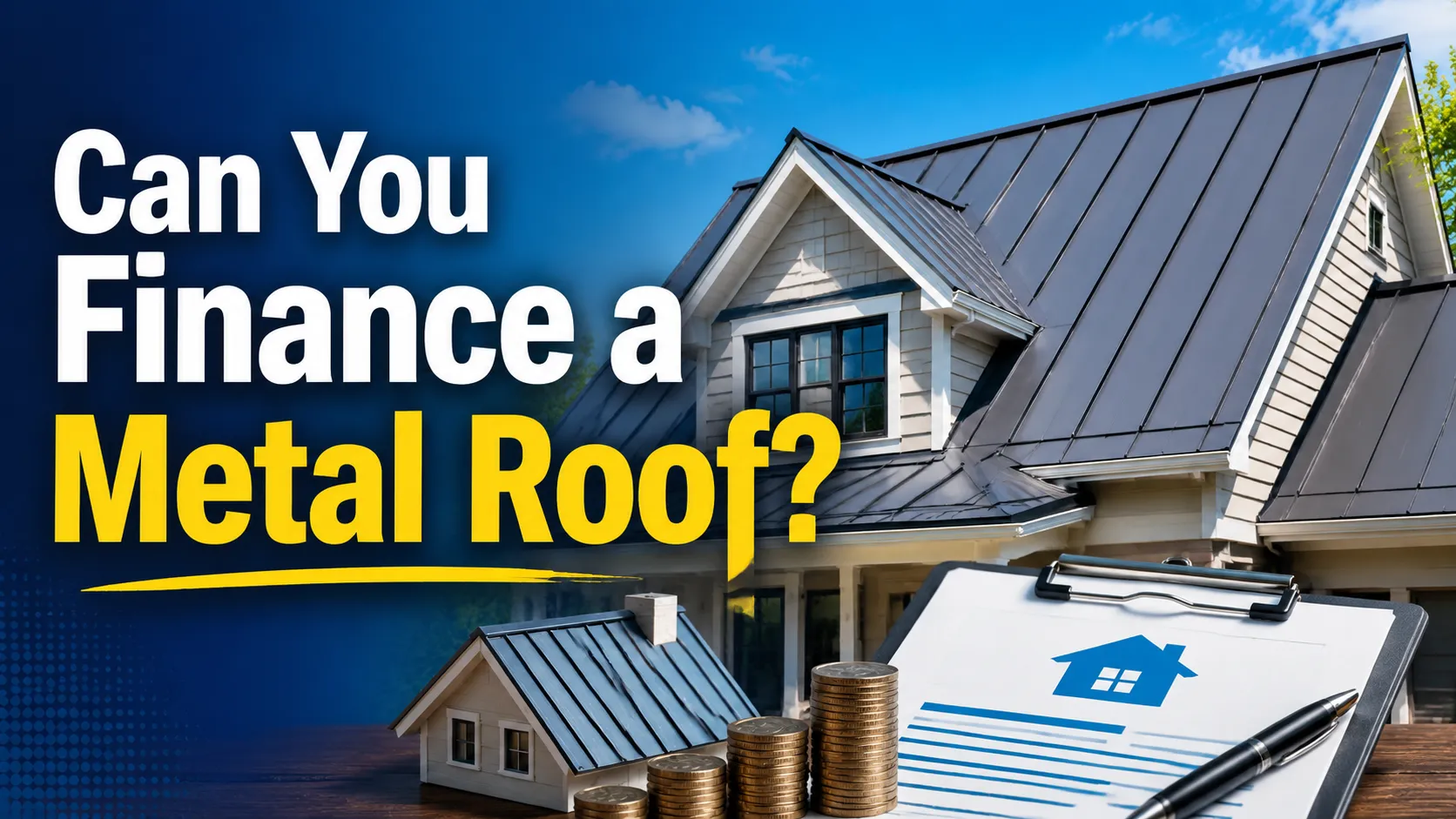 homeowner reviewing financing options for a metal roof with a roofing contractor