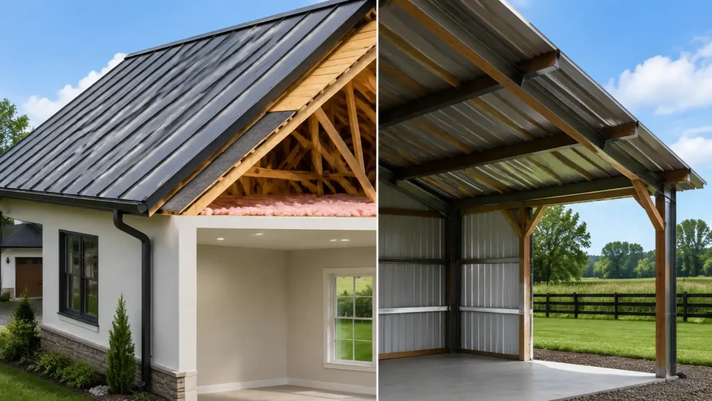 are metal roofs noisy comparison between residential metal roof and open shed roof