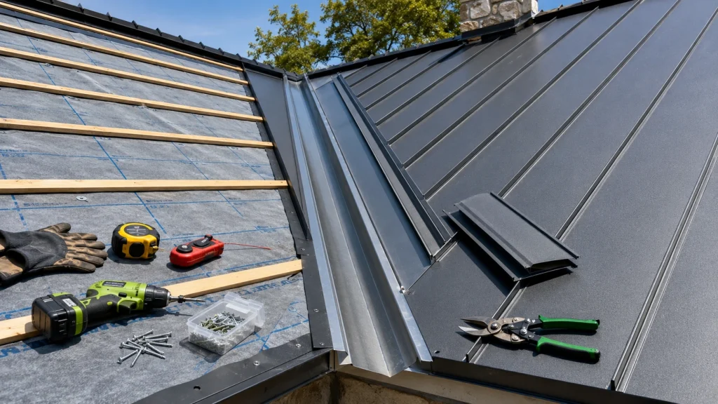 how to install metal roof valley with flashing and standing seam metal panels