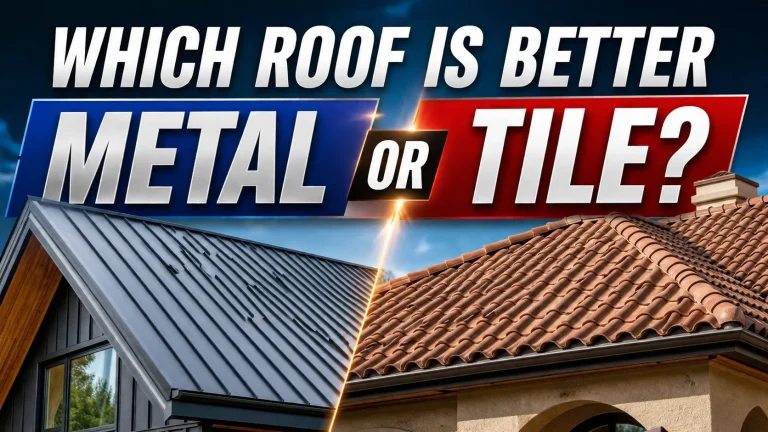 roofing contractor inspecting metal and tile roof warning signs