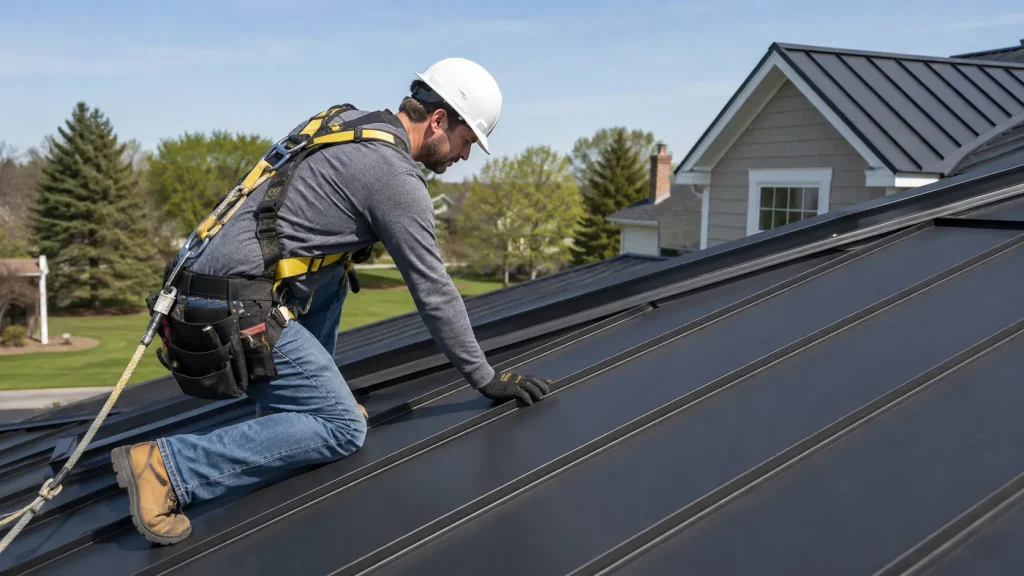 how to change the color of a metal roof safely with proper fall protection