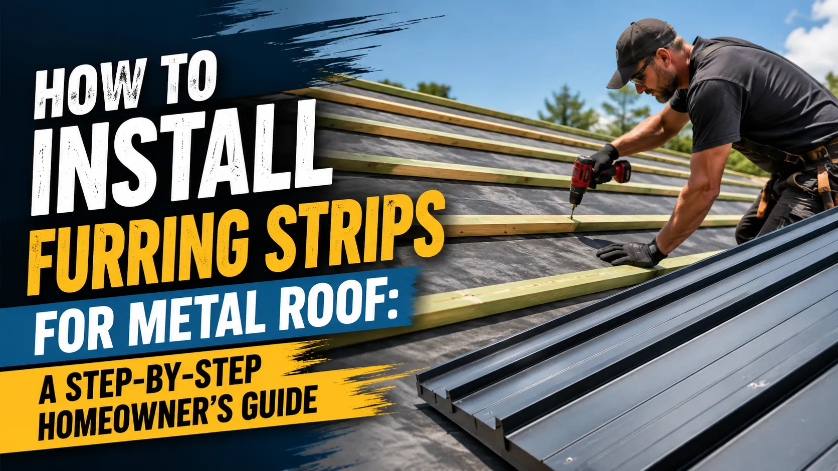 roofing contractor installing furring strips for metal roof