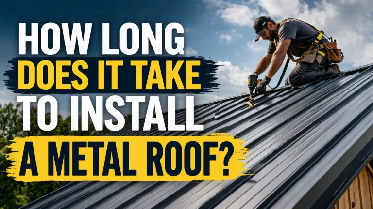 Roofing professional installing metal roof panels safely on a residential home