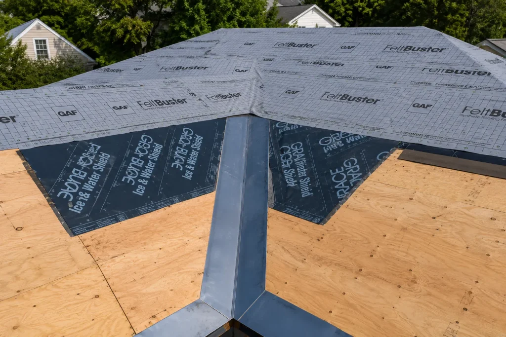 how to do metal roof valleys with underlayment and flashing