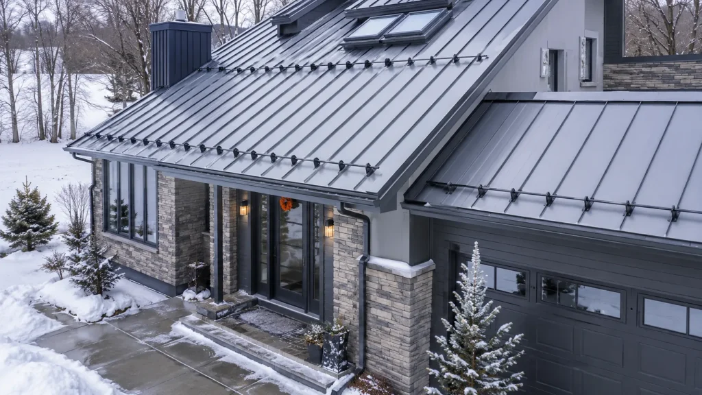 where should snow guards be placed on a metal roof above doors walkways and gutters