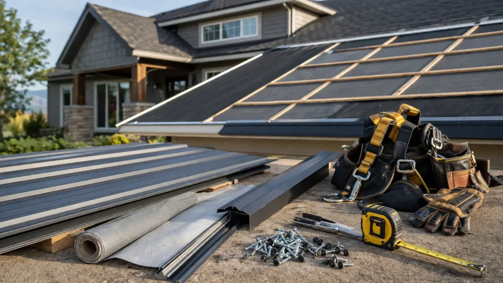 Tools and materials for how to install a metal roof on a house