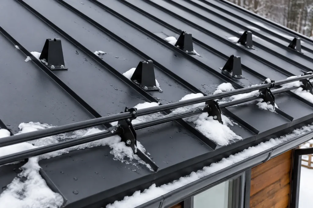 staggered snow guard layout on standing seam metal roof