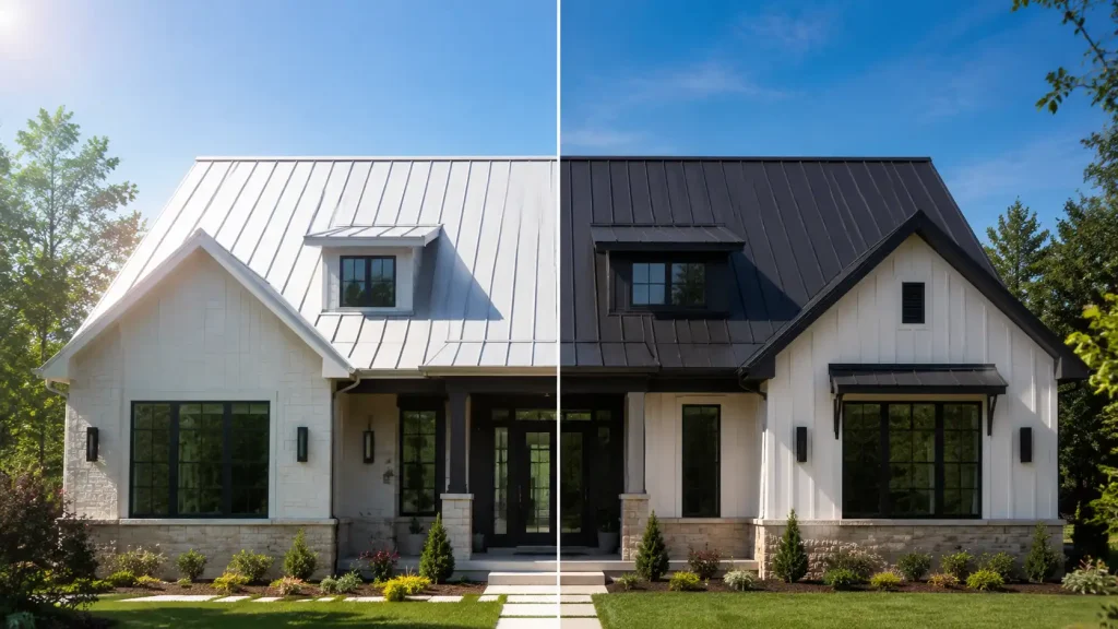 are colored metal roofs more expensive light and dark metal roof color comparison