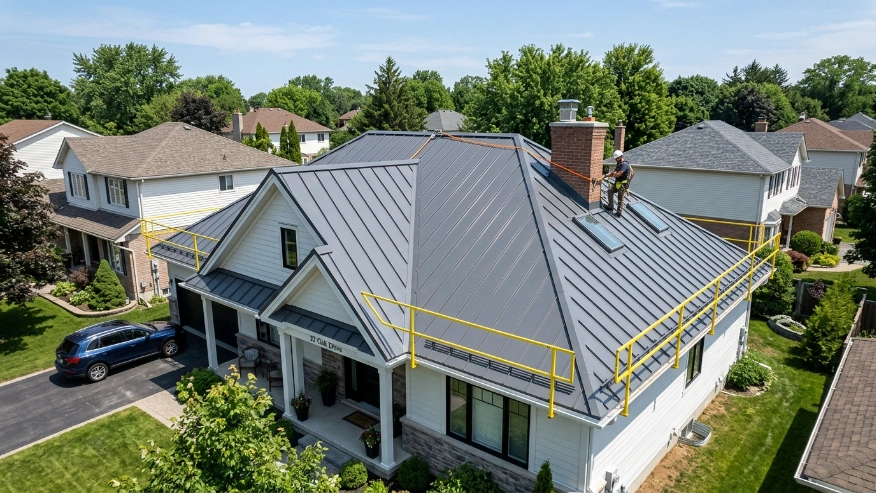 home safety metal roofing standing seam installation on a modern house
