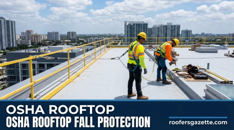 OSHA rooftop fall protection on a residential metal roof