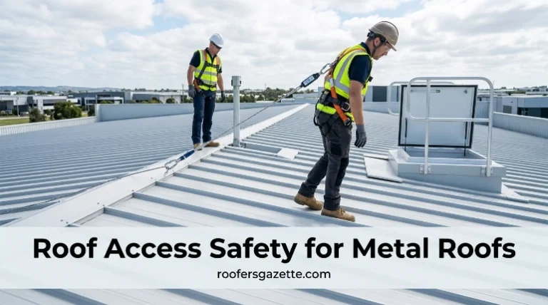 Roof access safety setup for a residential metal roof