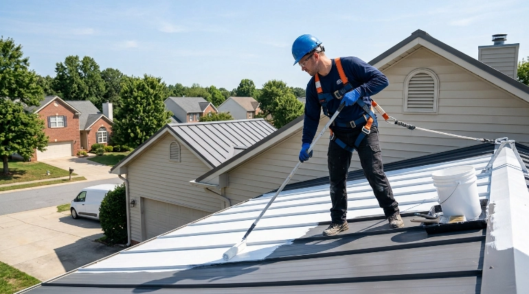Roof coating safety standards during metal roof coating application