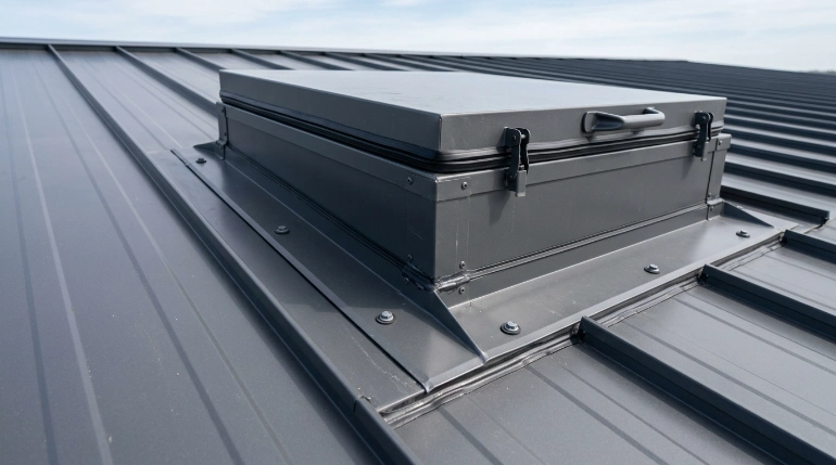 metal roof hatch flashing and safety inspection points