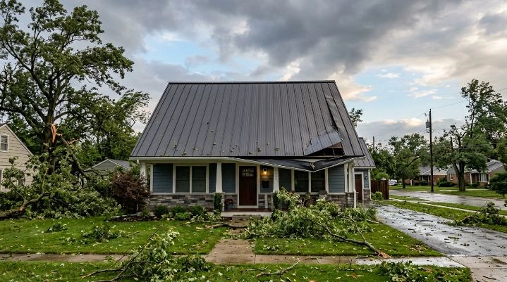 Can strong winds cause a roof to leak on a residential metal roof