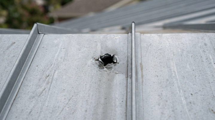 Can roof punctures cause water leaks in a metal roofing panel