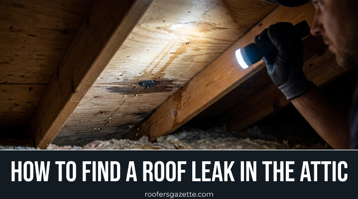 How to find a roof leak in the attic by inspecting wet decking and rafters