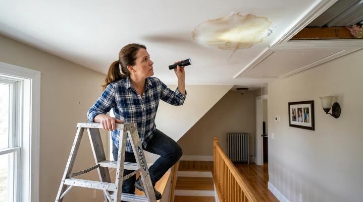 What are the signs of a roof leak ceiling water stain below metal roof