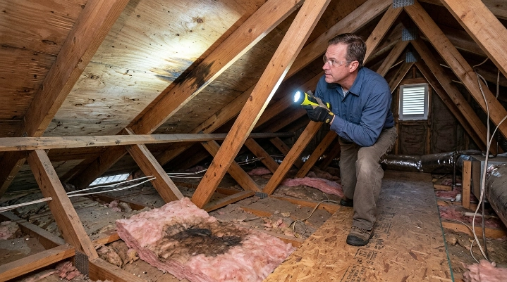 How to detect a roof leak before it causes damage by checking attic decking and insulation