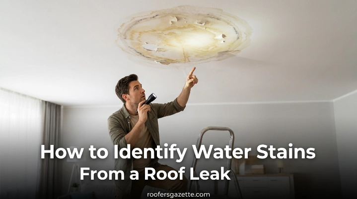 How to identify water stains from a roof leak on a residential ceiling