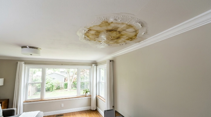 How to identify water stains from a roof leak on a residential ceiling