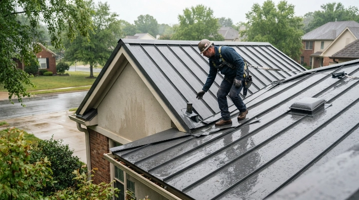 How to repair roof damage after heavy rain on a residential metal roof