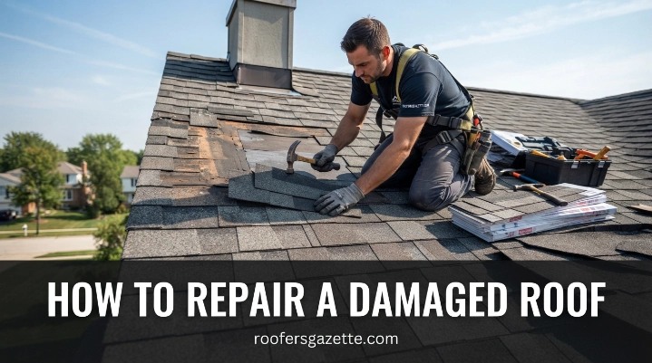 How to repair a damaged roof with visible metal roof panel and flashing damage